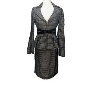 Nanette Lepore Skirt Suit Set Y2K Black Textured Dot Velvet Trim Sz 2 USA